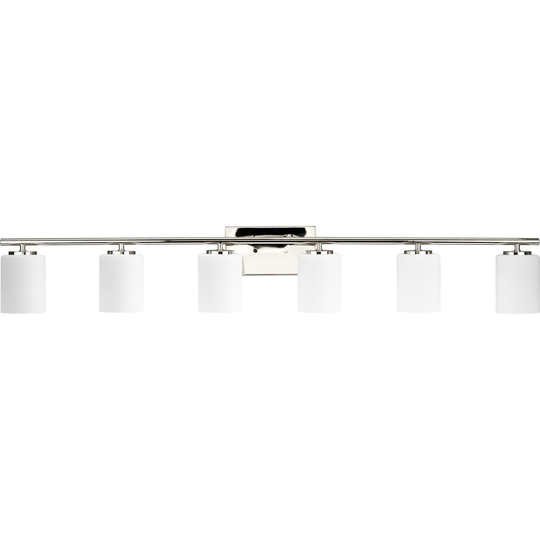 Replay Collection Six-Light Nickel White Glass Bath Vanity Light - 48 in x 6 in x 7.62 in