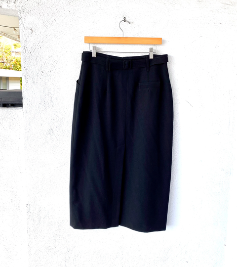 Vintage Karl Lagerfeld 90S Minimalist Black Belted Midi Pencil Skirt