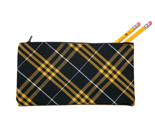 Black & Gold Plaid Pencil Case - Bumblebee Plaid, 2V, Uniform Backpacks, Lunch Box, & Yellow