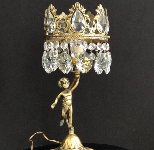 Vintage Cut Crystal Table Lighting Cherhub& Rococo Retro Basket Ceiling Fixture Lamp Lights Art Deco