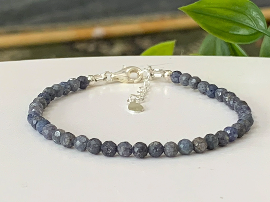 Sapphire Bracelet, Natural 4mm Dainty September Birthstone Sterling Silver, Blue Gemstone Bracelet