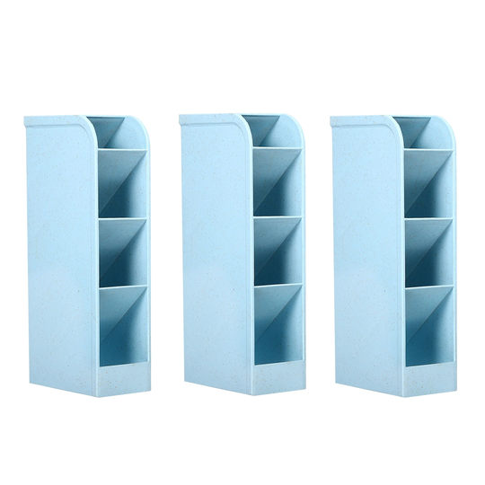 3pcs Pen Holder, Desk Organizer 4 Slots Pencil Stationery Storage Box, Blue