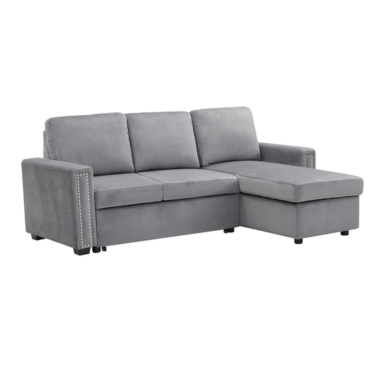 Pull out Sleeper Sofa Reversible L-shape 3 Seat Rivet Sectional Couch with Chaise