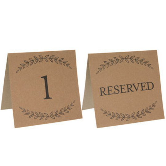 Kraft Table Number Cards Wedding Reception Party Single Folded 24