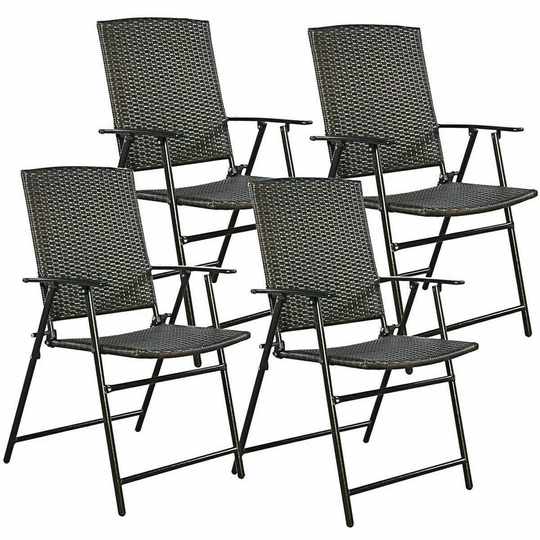 Costway Set of 4 Folding Rattan Chair Outdoor Indoor Furniture Brown - Set of 4