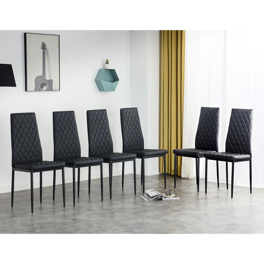 Dining Chair Set for 6, Kitchen Table PU Leather Chairs Black