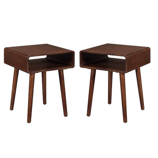 2 Piece Mid Century Wood End Table Set in Espresso - 54 x 84