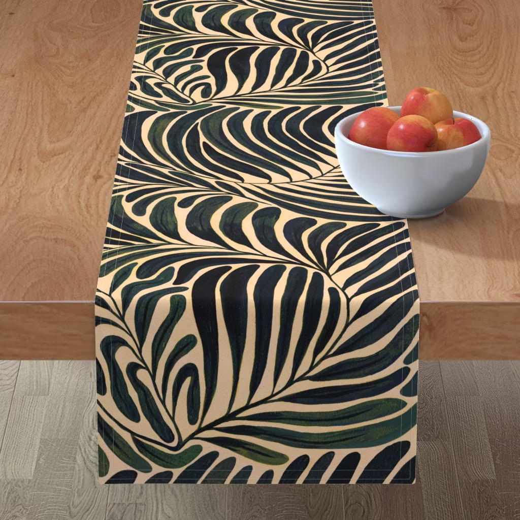 Maximalist Table Runner - Leaves By Grace Andersson Watercolor Large Scale Fern Tropical Cotton Sateen Spoonflower
