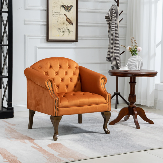 Orange Upholstered Accent Armchair Lounge Chair, Velvet