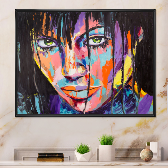 Designart 'Colorful Fantasy Portrait Of A Young Woman III' Glam Framed Canvas artwork