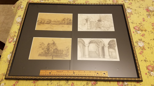 4 Vintage Signed Ruckdeschel Art Pencil Charcoal Drawings Nurnberg Bavaria Germany - Nuremberg Village Picture Photo Portraits Deco