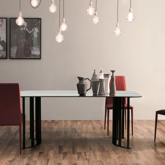 DAVEE FURNITURE Dining Table with Grey Striped Marble Table Top - 70.87*35.43*29.53 inches