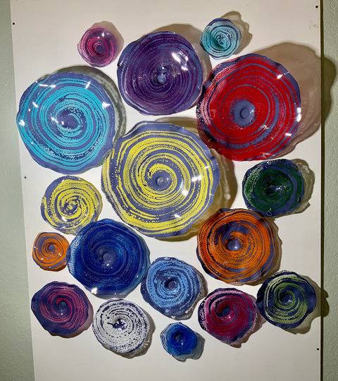 Wall Flower 17 Rainbow Of Colors Handmade Up-Cycled Plastic Looks Like Glass/Large Wall Accent/Indoor/Outdoor Boho Home Decor Mural Art