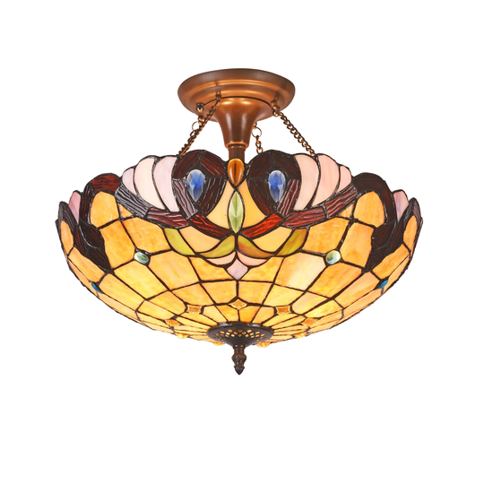 Tiffany Style 2-light Dark Bronze Semi-Flush Mount