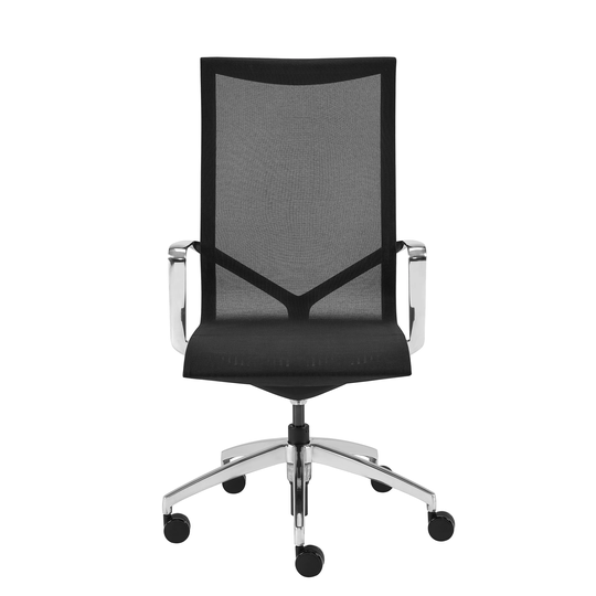 Tertu High Back Office Chair in Black Mesh with Polished Aluminum Base