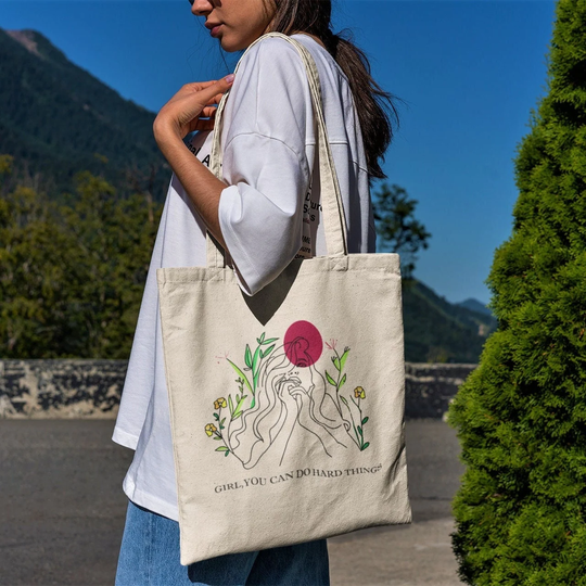 Girl You Can Do Hard Things Tote Bag -Aesthetic Tote Bag, Woman Line Art Tote, Woman Bag, Abstract Woman Art, Girl Bag