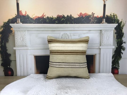 Turkish Kilim Cover, Sofa Cushion, Wool Bedroom Pillow, Boho Decor Traditional Euro Sham 16x16 4582