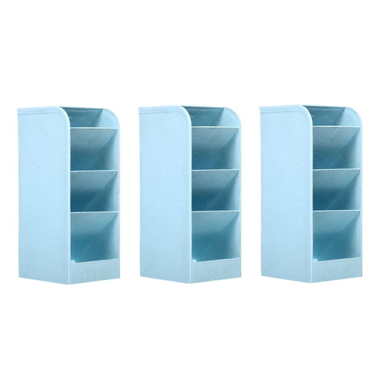 3pcs Pen Holders, Desk Organizer 4-Slot Pencil Stationery Storage Box - Blue