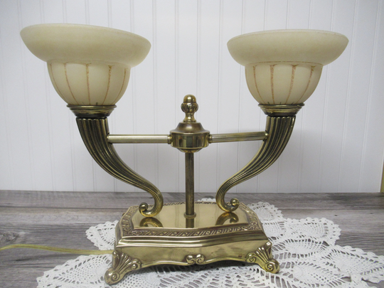 Brass Horn Table Lamp/Vintage Two Intensity Globe Mid Century Electric Accent