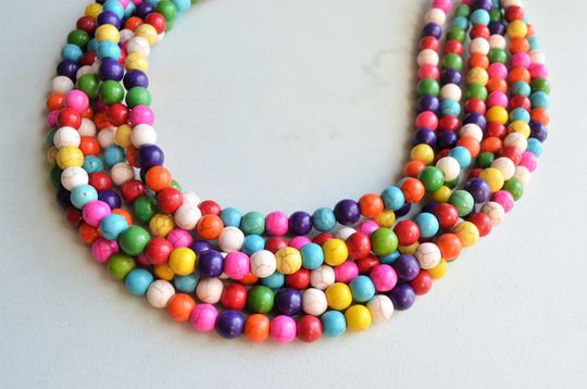 Multi Color Statement Necklace, Colorful Bead Chunky Strand - Michelle