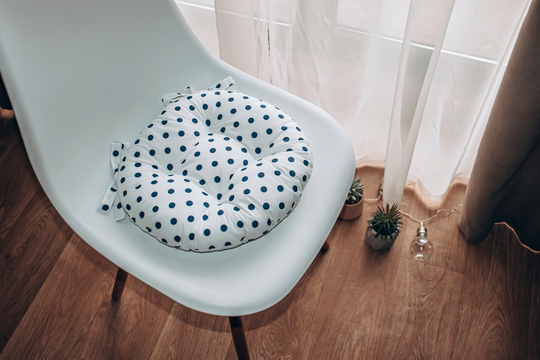 Polka Dot Round Cushion For Chairs, Chairs Cushions, Chair Pads With Ties