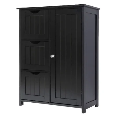 Red Barrel Studio® Wooden Storage Sideboard With 1 Cupboard & 3 Drawer, Freestanding Entryway Medical Cabinet, Furniture Home Decor Black