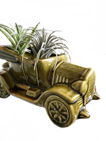 Mid Century Novelty Green Ceramic Car Hot Rod Planter/1950S Whimsical Plant Herb Pot/ 50S Storage Container
