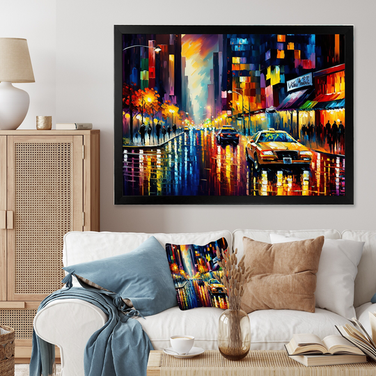 Designart 'Colorful Manhattan Time Square I' Cityscapes Framed Art Print