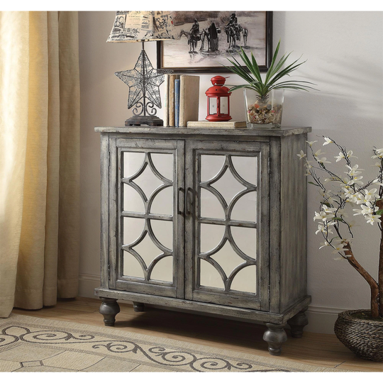 Vintage Style Weathered Gray Console Table, Sofa Table With 2 Doors