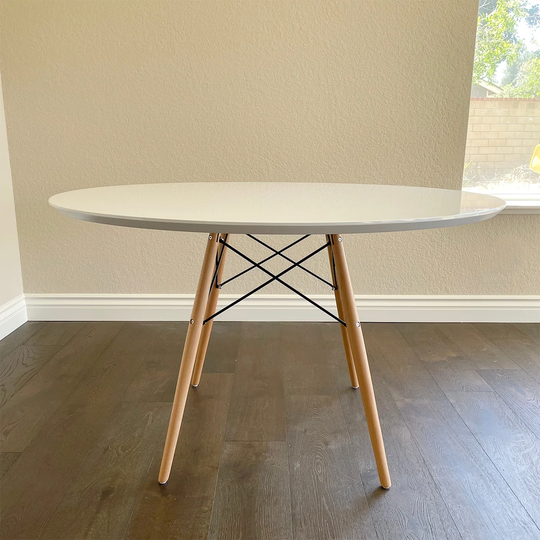 Mod Made Mid Century Modern Paris Tower Round Dining Wood Leg and top Table, 47", White/Natural