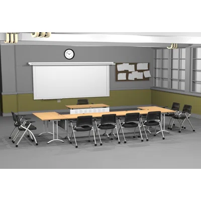 9 Person Training Meeting Seminar Tables with Modesty Panels and 9 Chairs Complete Set