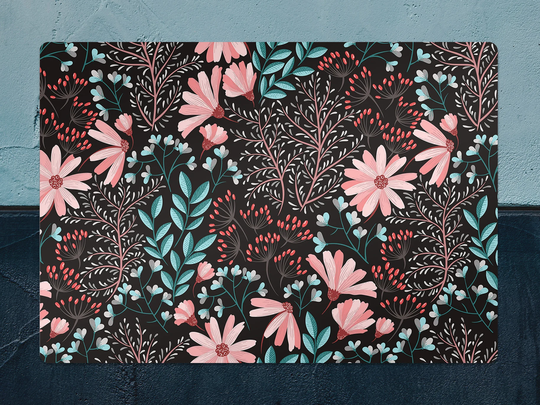 Dark Plants Chair Mat, Pink Vinyl Floor Blue Protective Botanical Splat Pvc Office Room Rug, Comfort Splash Mat
