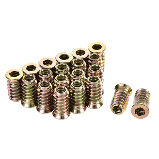 1/4"-20x20mm Threaded Insert Nuts Hex Socket Drive for Wood Furniture 40pcs - Color Zinc