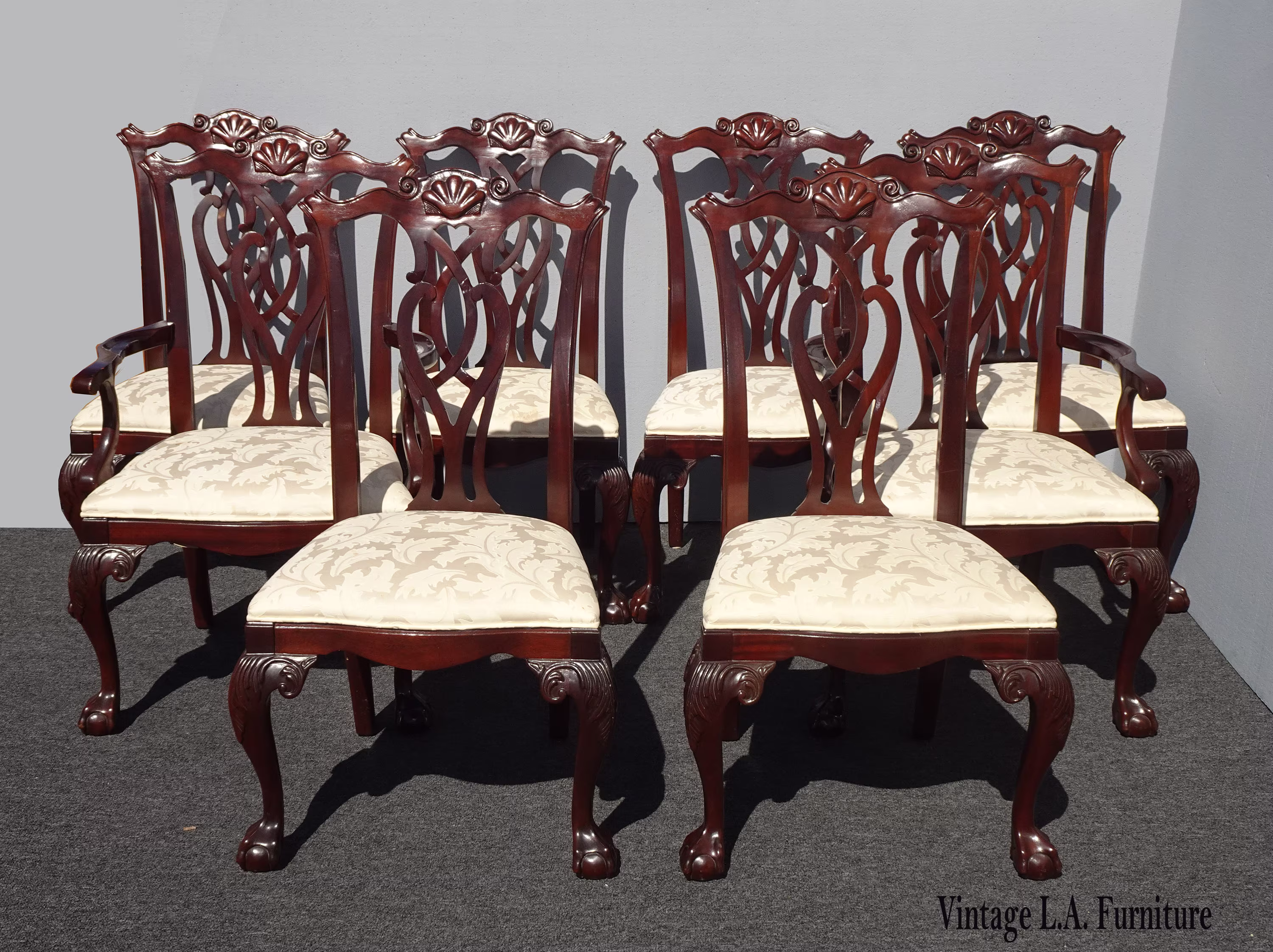 Set Of Eight French Chippendale White Dining Room Chairs By Century Furniture