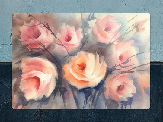 Bouquet Watercolor Chair Mat, Pink Protective Orange Splat Floral Vinyl Floor Pad, Decorative Kids Room Rug
