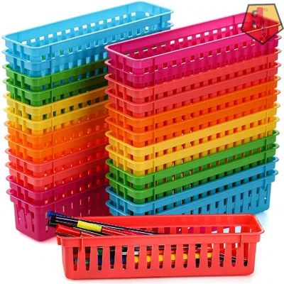 24 Pack Classroom Storage Baskets, Classroom Pencil Organizer Basket For Desk, Drawer, Plastic Pen And Pencil Basket Trays, Crayon Basket For School O