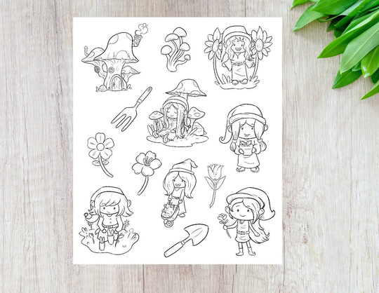 Gnome Girl Coloring Stickers, Kids Summer Activities, Color Your Own Activity, Crafting