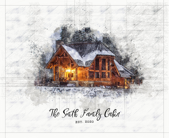 Customized House Portrait Cabin Decor From Photo Watercolor Pencil Sketch Personalized Warming Gift For Couple