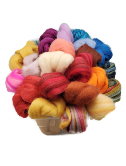 Wool Grab Bag, 9Oz, Assorted Colors, Dyed Wool, Merino, Shetland, Corriedale, Bundle, Felting, Spinning, Weaving