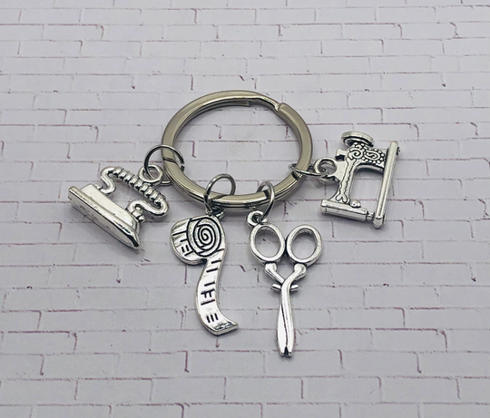 Sewing Keychain, Charm, Sew Machine I Love Sewing Keychain, Initial Personalized Keychain