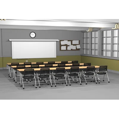 18 Person Training Meeting Seminar Tables with Modesty Panels and 18 Chairs Complete Set