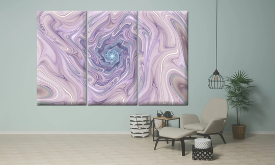 Abstract Colorful Purple Wavy Texture Wall Art, Fractal Pattern Canvas Painting, Creative Design Color Gradients Paint Mix Pink Print