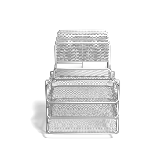 TRU RED All-In-One 10-Compartment Silver Wire Mesh Compartment Storage - 13.11" x 11.61" x 8.86"
