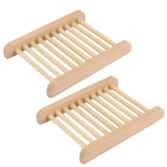 Bathroom Natural Wooden Shower Soap Holder Rack Tray 11.5 x 8.5cm 2pcs - Wood Color - 4.5" x 3.3" x 0.6"(L*W*T)