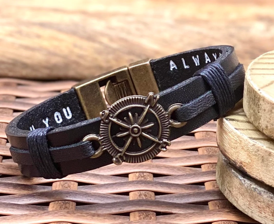 Gift For Man Leather Compass Bracelet Valentine's Day Him Leather Men Jewelry Marine Navy Mens Accessory