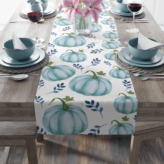 Blue Pumpkin Table Runner, Fall Decor, Gifts, Autumn Linens, Runner