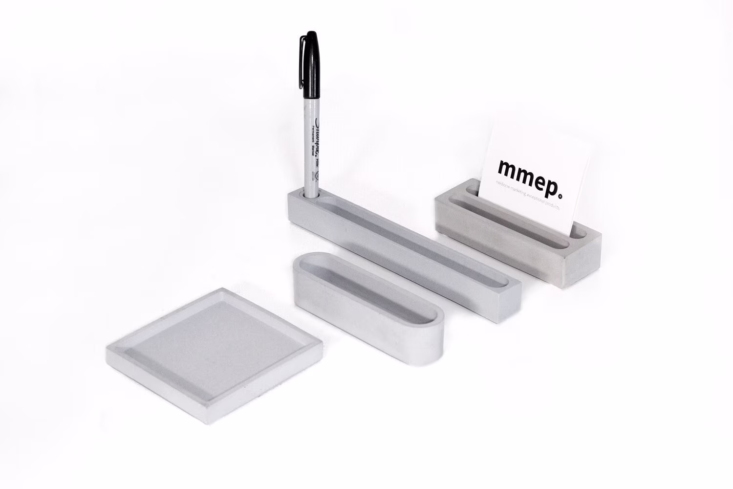 Contemporary Concrete Pen & Card Holder | Cement Desktop Accessories Handmade Decor Minimalist Gift Ideas Back-To-Office Presents