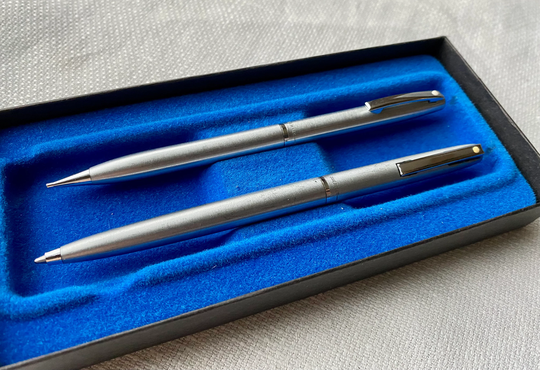 Sheaffer Sentinel Pen & Pencil, Brushed Chrome, Made in Usa, Refillable Mechanical Ballpoint Pen, Vintage Office