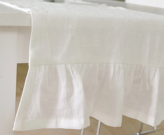 Line Table Runner With Ruffles. Ruffled Linen Runner. Handmade