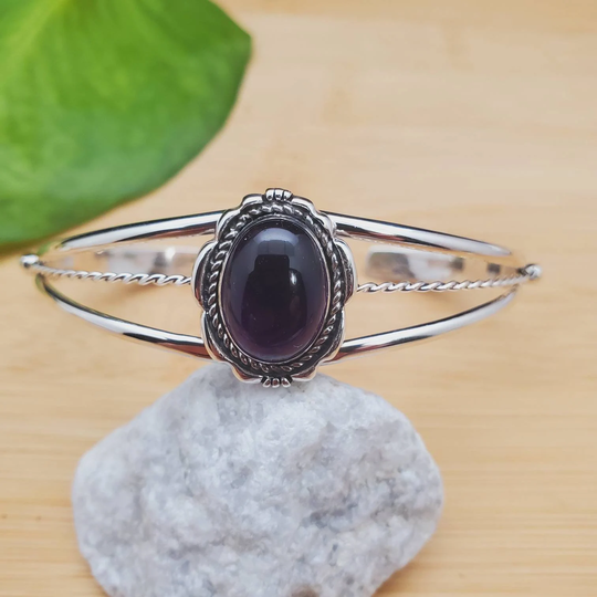 Socute925 Purple Amethyst Bracelet Cuff | Sterling Silver Jewelry Stone Made in Usa